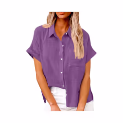 Women's Simple and fashion shirt Casual Classic Shirts Cotton Linen Short Sleeve Lapel Button Down Shirt temperament Tops tra ...