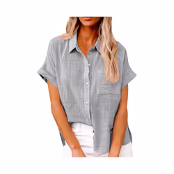 Women's Simple and fashion shirt Casual Classic Shirts Cotton Linen Short Sleeve Lapel Button Down Shirt temperament Tops tra ...