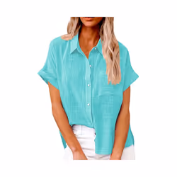 Women's Simple and fashion shirt Casual Classic Shirts Cotton Linen Short Sleeve Lapel Button Down Shirt temperament Tops tra ...