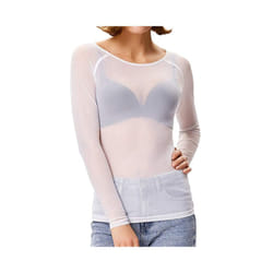 Women Mesh Tops Women's See Through Long Sleeve Seamless Arm Top Mesh Shirt Summer Lightweight Breath Comfty Pure Desire Tops - White, S