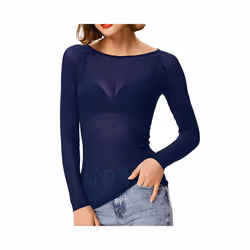 Women Mesh Tops Women's See Through Long Sleeve Seamless Arm Top Mesh Shirt Summer Lightweight Breath Comfty Pure Desire Tops - White, S