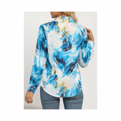 Women's Elegant Marble Print Long Sleeve Work Shirt  Spring & Summer Long Sleeve Tops - SKY BLUE, S