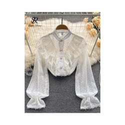 SINGREINY Elegant French Blouse Women Temperament Sweet Ruffles Loose Casual Tops Spring Long Sleeve Streetwear White Shirts - White, One Size