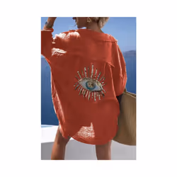 Casual Women's Shirt Spring Summer Fashion Beach Style Loose Button Sunscreen Cotton Linen Shirt Dress Casual Femme Top - Ora ...