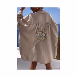 Casual Women's Shirt Spring Summer Fashion Beach Style Loose Button Sunscreen Cotton Linen Shirt Dress Casual Femme Top - Kha ...