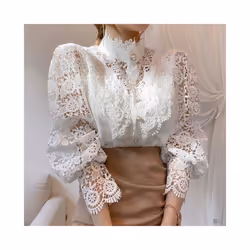Vintage Solid White Lace Blouse Shirts Women New Korean Button Loose Shirt Tops Female Hollow Casual Ladies Blouses Blusas -  ...
