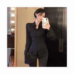 Women Sexy Slim Black White Chiffon Shirt Korean Fashion Tunic Back Lace-up Flare Sleeve Blouses Turn-down Collar Shirts Autu ...