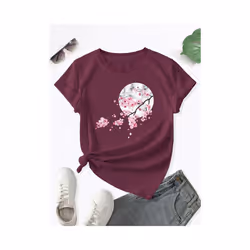 Floral Print Crew Neck T-Shirt, Casual Short Sleeve T-Shirt For Spring & Summer, Women's Clothing - Black, XL