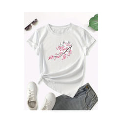 Floral Print Crew Neck T-Shirt, Casual Short Sleeve T-Shirt For Spring & Summer, Women's Clothing - White, XXXL