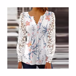 NEW Elegant Loose Shirt Woman Temperament Casual  Shirt Women Long sleeve Printed Woman Shirt Weekend - Pink, 5XL