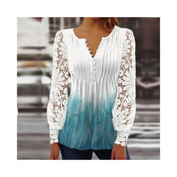 NEW Elegant Loose Shirt Woman Temperament Casual  Shirt Women Long sleeve Printed Woman Shirt Weekend - Blue, L