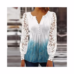 NEW Elegant Loose Shirt Woman Temperament Casual  Shirt Women Long sleeve Printed Woman Shirt Weekend - Blue, 5XL