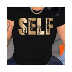 Letter Print Crew Neck T-Shirt, Casual Short Sleeve T-Shirt For Spring & Summer, Women's Clothing - FQ008W Black, XXXL