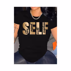 Letter Print Crew Neck T-Shirt, Casual Short Sleeve T-Shirt For Spring & Summer, Women's Clothing - FQ008W White, XS
