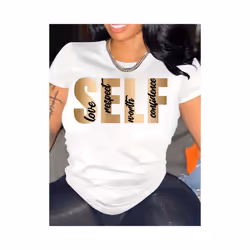 Letter Print Crew Neck T-Shirt, Casual Short Sleeve T-Shirt For Spring & Summer, Women's Clothing - FQ008W White, XS