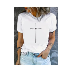 Cross Graphic Print Crew Neck T-shirt, Casual Short Sleeve T-shirt For Spring & Summer, Women's Clothing - XY68, M