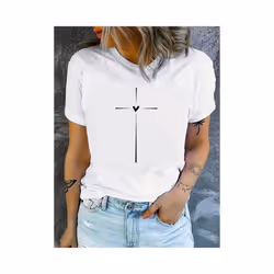 Cross Graphic Print Crew Neck T-shirt, Casual Short Sleeve T-shirt For Spring & Summer, Women's Clothing - XY68, XS