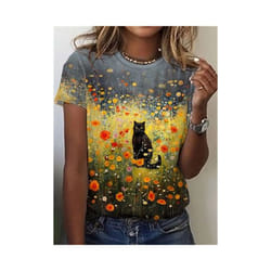 Sale Cat Dog Women's T-Shirts 3d Animal Print Daily Tshirt Funny Casual Ladies Short Sleeve O Neck Female Clothing Top - SKY BLUE, S