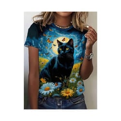 Sale Cat Dog Women's T-Shirts 3d Animal Print Daily Tshirt Funny Casual Ladies Short Sleeve O Neck Female Clothing Top - Pink, M