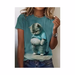 Sale Cat Dog Women's T-Shirts 3d Animal Print Daily Tshirt Funny Casual Ladies Short Sleeve O Neck Female Clothing Top - Silv ...