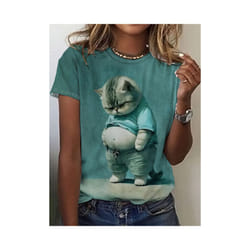 Sale Cat Dog Women's T-Shirts 3d Animal Print Daily Tshirt Funny Casual Ladies Short Sleeve O Neck Female Clothing Top - Silver, XXS
