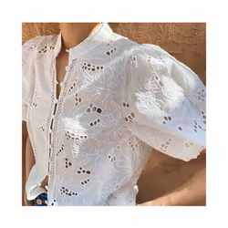 Bohemian White Embroidered Hollow Out Shirt Spring/Summer Casual Vacation Blouse  New in Women Clothing - WHITE, M