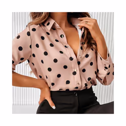 Autumn Women Floral Print Shirt Casual Long Sleeve Botton V Neck Tops Retro Slim Street Blouse Blusas Para Mujer - Khaki, M