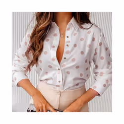 Autumn Women Floral Print Shirt Casual Long Sleeve Botton V Neck Tops Retro Slim Street Blouse Blusas Para Mujer - White, M