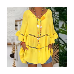 Summer Loose Casual Women's Tops And Blouses Three Quarter Sleeve Cotton Linen Shirts Button Hollow Over Size Long Top - Red, M