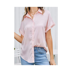 Summer Trend Fashion Women's Casual Elegant Satin Long Sleeved Shirt Office Women's Shirts And Blouses Slim Femal Clothes - Pink, XL