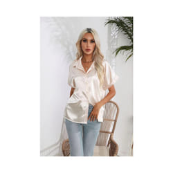 Summer Trend Fashion Women's Casual Elegant Satin Long Sleeved Shirt Office Women's Shirts And Blouses Slim Femal Clothes - C, XL