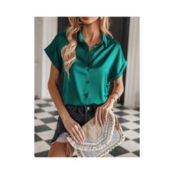 Summer Trend Fashion Women's Casual Elegant Satin Long Sleeved Shirt Office Women's Shirts And Blouses Slim Femal Clothes - green, S