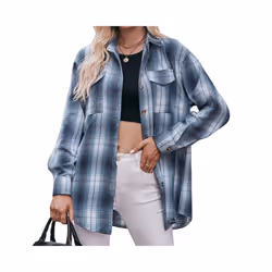 Ladies' Street Style Long Sleeved Shirt Autumn Button Up Collar Top Casual And Fashionable Oversized Loose Checkered Blouse N ...