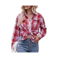 Ladies' Street Style Long Sleeved Shirt Autumn Button Up Collar Top Casual And Fashionable Oversized Loose Checkered Blouse New - red, S
