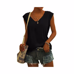 Women's Sleeveless T-Shirt Casual Loose Fit Tank Tops Basic Tank Tops Fashion Beach Ladies Summer Tops Cap Short Sleeve Tees - A3KLCZ5711218, L