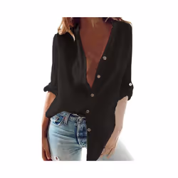 Oversized Autumn Cotton Linen Shirt Fashion Button Up Women Shirts White Casual Loose Tops Solid Rollable Sleeve Top Blusa - Red, M