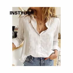 Women Casual Long Sleeve Cotton Linen Shirt Elegant Solid Cardigans Autumn Button Lapel Shirt Loose Oversized Blouse Tunics - White, M