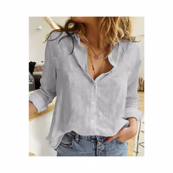 Women Casual Long Sleeve Cotton Linen Shirt Elegant Solid Cardigans Autumn Button Lapel Shirt Loose Oversized Blouse Tunics - ...