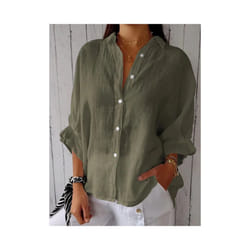 Blusas Para Mujer Cotton Linen Women Shirt Black Turn-Down Collar Lace Up Loose Blouses Female Casual Trendy Ladies Clothes - 2, XXL