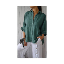 Blusas Para Mujer Cotton Linen Women Shirt Black Turn-Down Collar Lace Up Loose Blouses Female Casual Trendy Ladies Clothes - 6, S