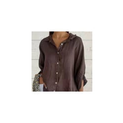 Blusas Para Mujer Cotton Linen Women Shirt Black Turn-Down Collar Lace Up Loose Blouses Female Casual Trendy Ladies Clothes - 8, XXL