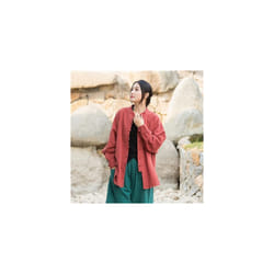 Vintage Shirt Women New Chinese Style Frog Solid Simple Leisure Loose Comfortable Single Breasted O-neck Minimalist Autumn Wear - Red, 5XL
