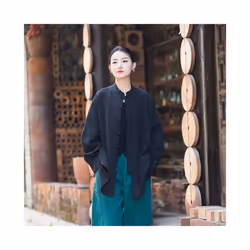 Vintage Shirt Women New Chinese Style Frog Solid Simple Leisure Loose Comfortable Single Breasted O-neck Minimalist Autumn We ...