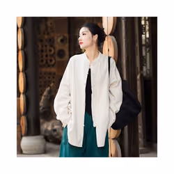 Vintage Shirt Women New Chinese Style Frog Solid Simple Leisure Loose Comfortable Single Breasted O-neck Minimalist Autumn We ...