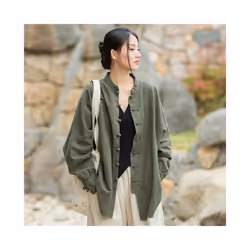 Vintage Shirt Women New Chinese Style Frog Solid Simple Leisure Loose Comfortable Single Breasted O-neck Minimalist Autumn Wear - White, XXL