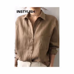 Casual Long Sleeve Cotton Linen Shirt Vintage Harajuku Loose Blouses or Tops for Woman Long Sleeve Elegant Basic Tunics 2022 - Coffee, XXL