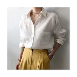 Casual Long Sleeve Cotton Linen Shirt Vintage Harajuku Loose Blouses or Tops for Woman Long Sleeve Elegant Basic Tunics 2022 - White, XXL