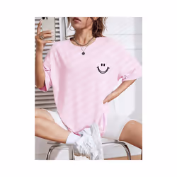 Happy Expression Printed Womens Cotton Short Sleeve Street Hip Hop Tee Clothing All-math Breathable Tops Crewneck Woman T-Shi ...