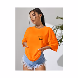 Happy Expression Printed Womens Cotton Short Sleeve Street Hip Hop Tee Clothing All-math Breathable Tops Crewneck Woman T-Shi ...