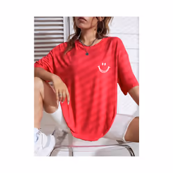 Happy Expression Printed Womens Cotton Short Sleeve Street Hip Hop Tee Clothing All-math Breathable Tops Crewneck Woman T-Shi ...